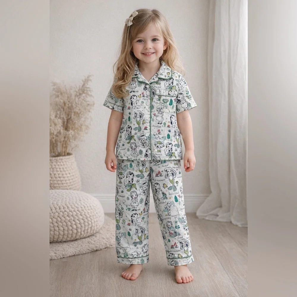 Disney Animator’s Collection Girls Pajama Set 4T Lilo Mermaid 2PC Button PJ Cute